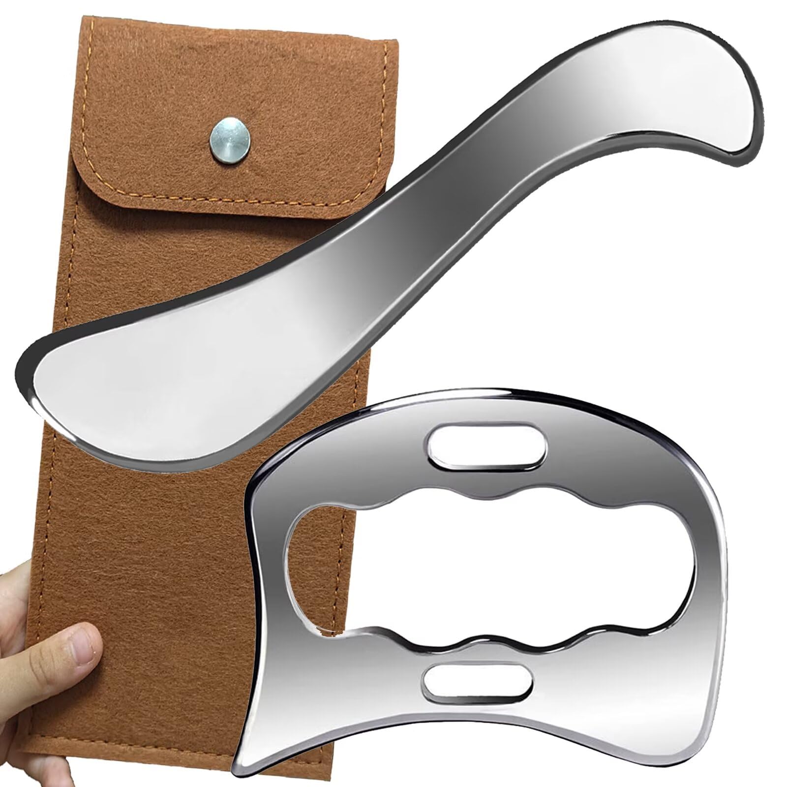 AnTiexi Medical Grade Stainless Steel Gua Sha Tool Set,Scraping Massage Tool Set -IASTM Tool Great Soft Tissue Mobilization Tool (2pcs Set)
