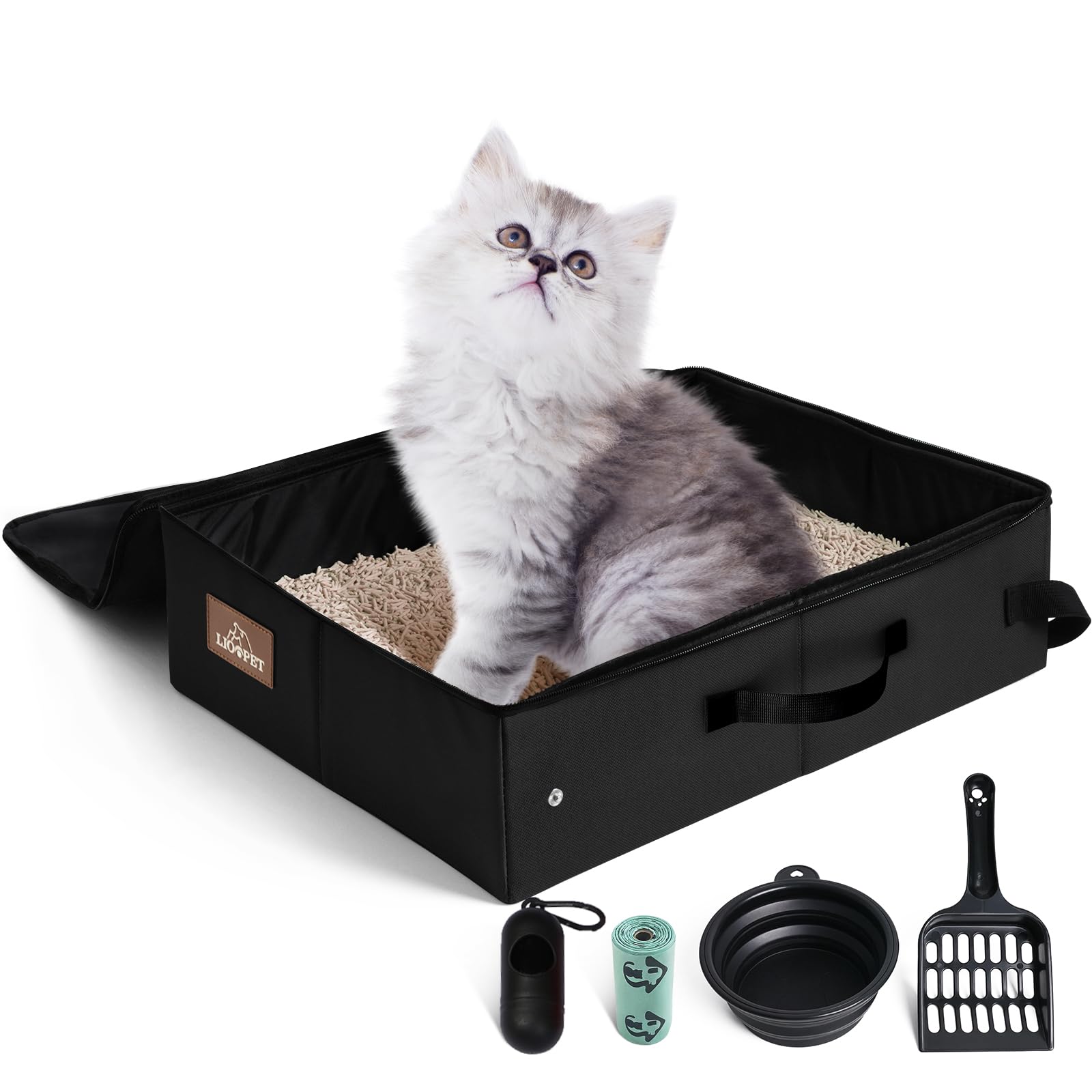 Photo 1 of Portable Litter Box for Cats Kitten Foldable Travel Litter Box with Lid, Leak-Proof No Smell Easy to Carry, Clean and Store Easy for Car Travel, Hotle Stays and Road Trip 18x14x5.5 Inches