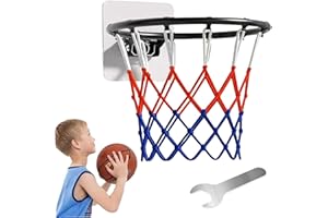 14" All-Weather Basketball Rim Foldable Replacement Hoop with Net & Wall/Door Mount Sticker