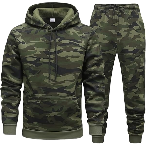 Trainingspak voor heren, volledige set, 2-delige set hoodies leger digitale camouflage joggingbroek pak, casual sport gym sweatsuits, warme ademende sportkleding, Camouflage, L