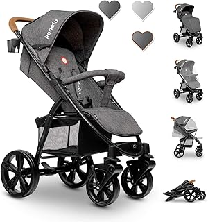 Lionelo Annet Buggy mit Liegefunktion Kinderwagen klein zusammenklappbar Eva-Schaum-Räder Moskitonetz Fußdecke Getränkehalter Korb (mit Handgriff in Braun)