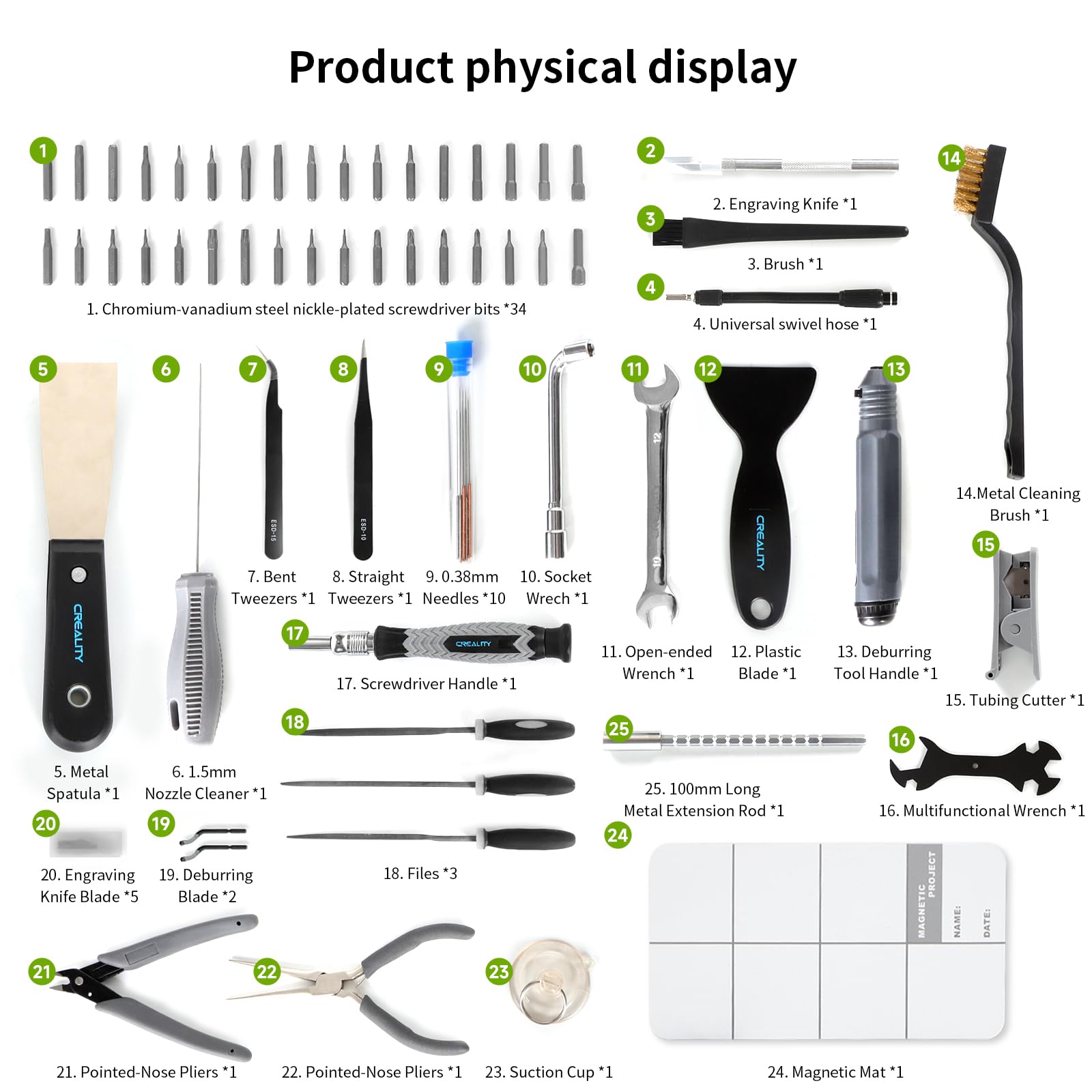 Creality 3D Drucker Tool Kit Pro 74pcs Toolkit, Modell-Nachbearbeitung 3D Drucker Werkzeug Kit, Düsenreinigungsset, Abschluss, Entgratungs, Entfernungswerkzeuge, Reinigungsnadeln, für alle 3D Drucker 3