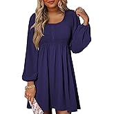BLENCOT Womens Casual Dresses 2025 Long Sleeve Smocked Button Down Empire Waist A-Line Swing Mini Dress