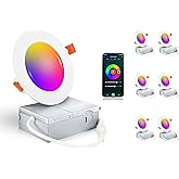CLOUDY BAY [6 Pack] 4inch Smart WiFi LED Recessed Lights,RGBCW Color Changing Recessed Lighting,Compatible with Alexa and Google Home Assistant,10W 2700K-6500K,CRI90+ Wet Location,White Finish