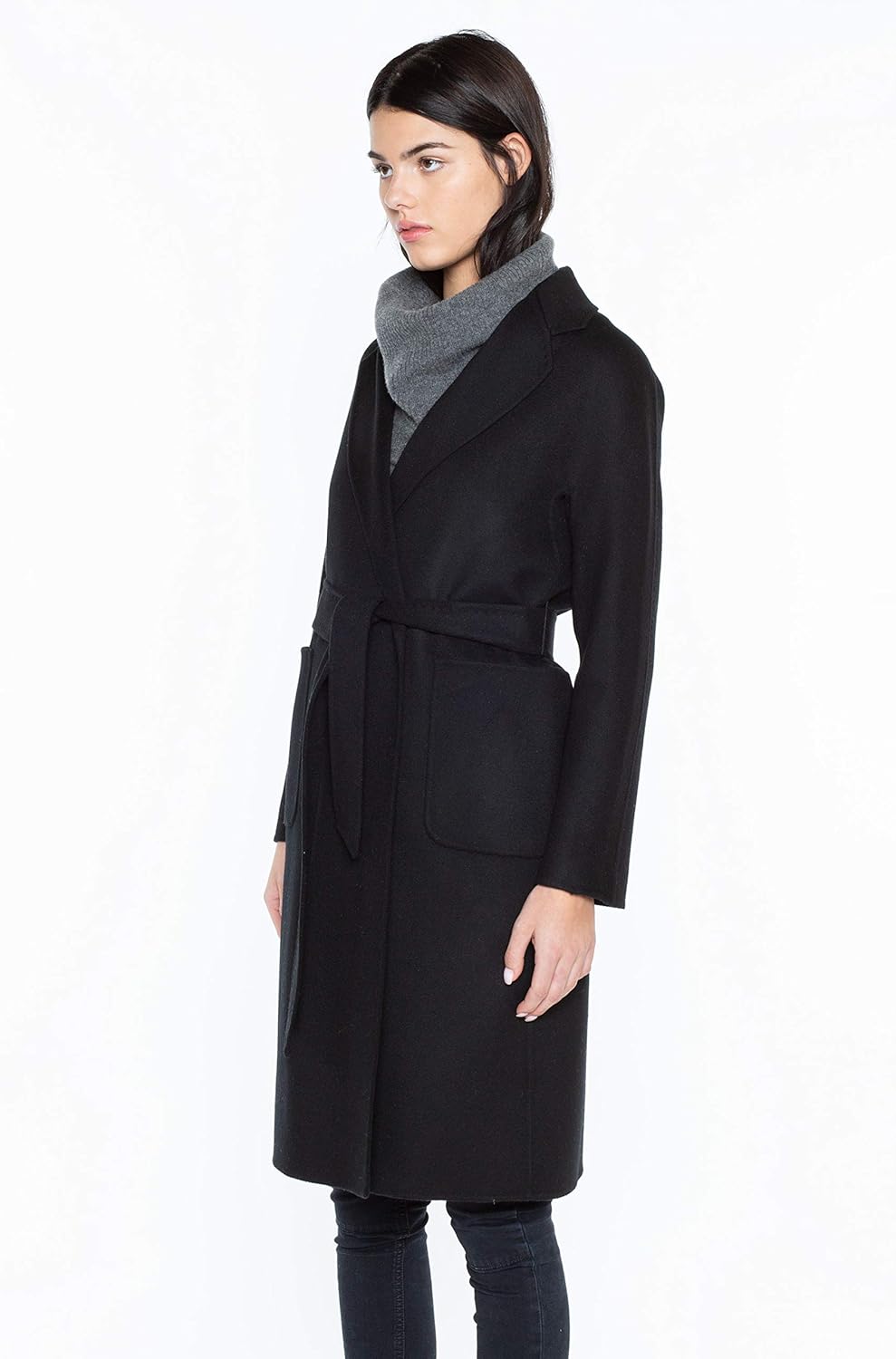 JENNIE LIU Women's Cashmere Wool Double Face Trench Coat with Belt: Clothing
