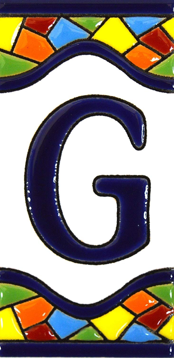 MOSAICO MEDIANO 4,29" x 2,13" Handpainted House Letter Tiles for Signs, Addresses and Names - Design LETTER G