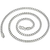 ASDULL 925 Sterling Silver Box Chain for Women 2/3/4/5mm Mens Sturdy Non-Fading Mens Silver Chain 16/18/20/22/24/26/30 Inches