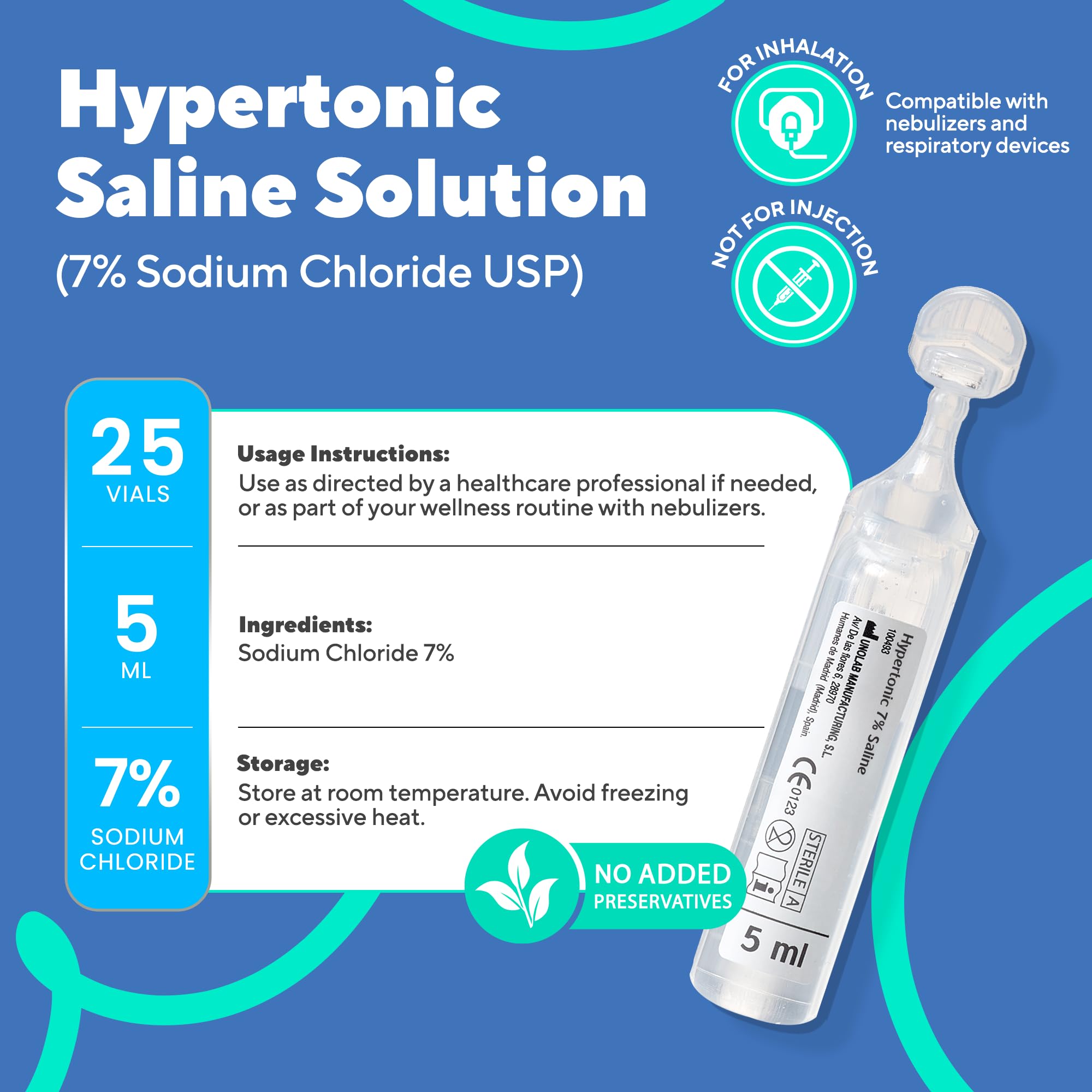 NAVEH PHARMA Saline Solution 5ML(0.17 fl oz), 25 Units per Box. 7% Solution for Various Household Uses.
