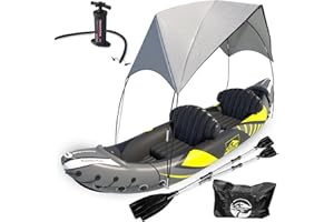 KEYSTONE PEAK KP Inflatable Kayak 2 Person with Detachable Sun Canopy/Shade - Kayaks for Adults - Waterproof Phone Bags - Adjustable Seats - 3rd Seat for Dog/Child - Backrests & More