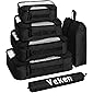 Veken 6 Set Packing Cubes, Travel Luggage Organizers with Laundry Bag & Shoe Bag (Black)