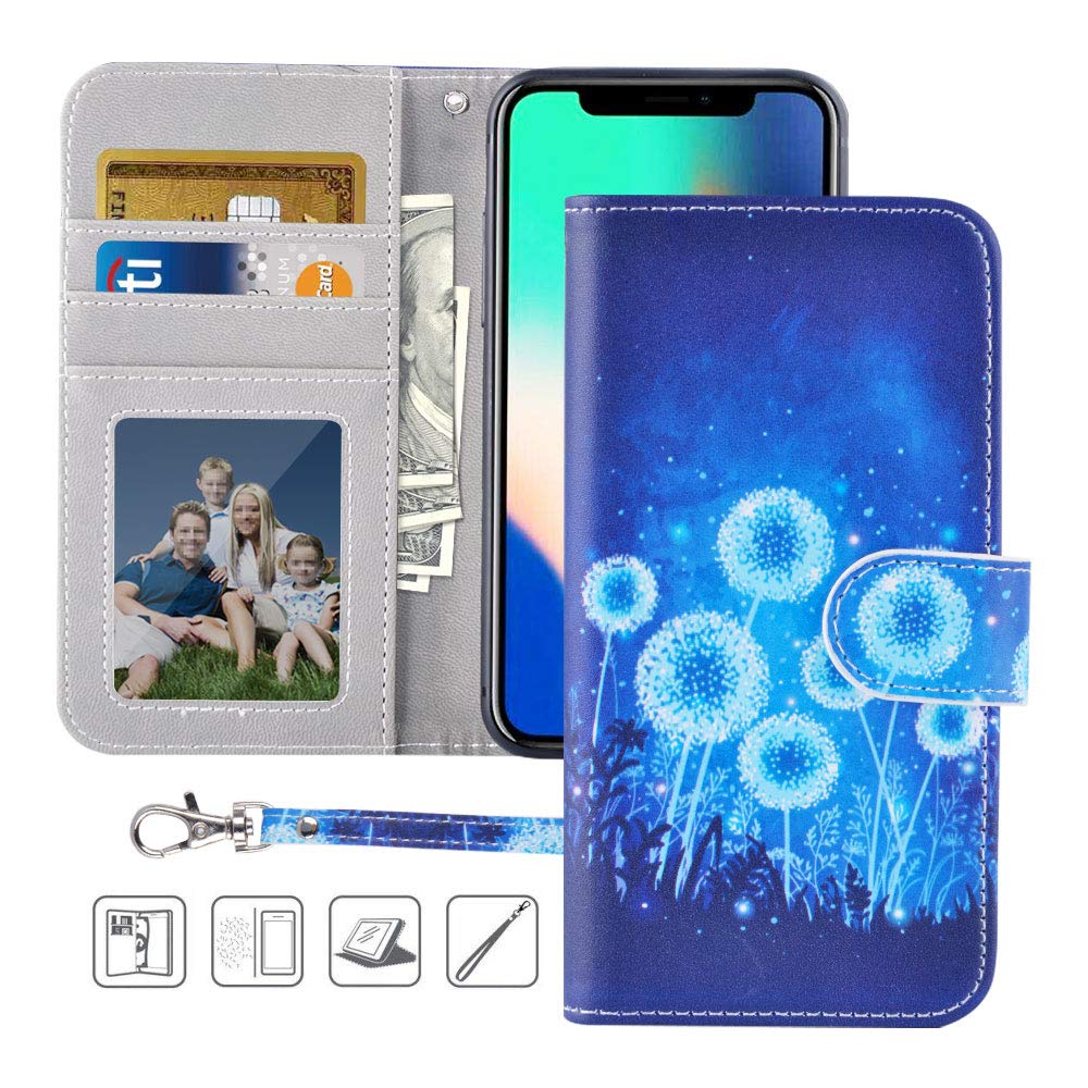 Urbeutyke iPhone X Wallet Case,iPhone X Case, Premium PU Leather Flip Folio Case Cover with Wrist Strap,Card Slots,Cash Pocket,Kickstand for Apple iPhone X 5.8 inch - Dandelion