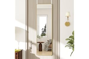 TinyTimes Full Length Mirror, 48''x 18'' Hanging Over The Door Mirror Full Lengrth, Wall Full Body Mirrors Mounted/Hanging/Leaning, Rounded Corner (Gold)