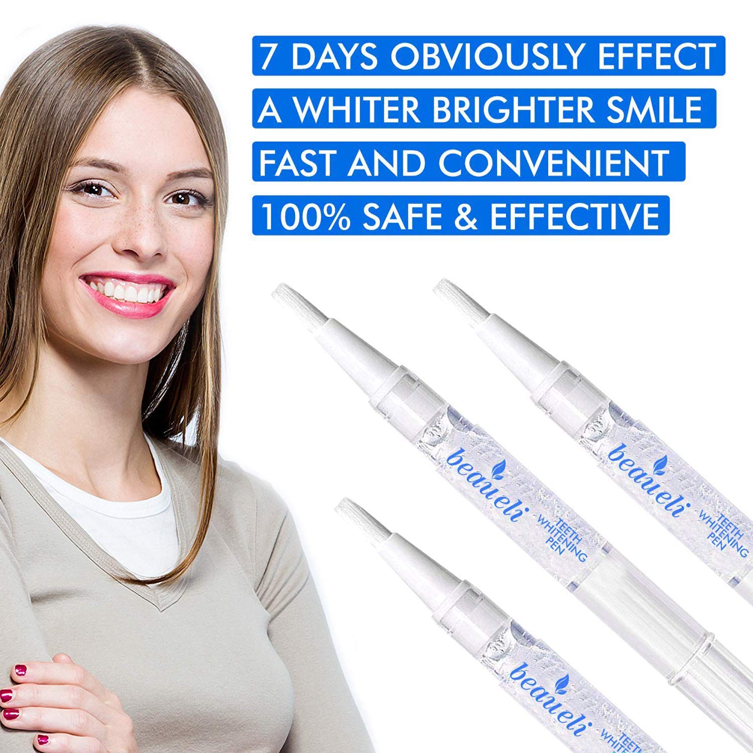 Beaueli Teeth Whitening Pen, 3 Pack, 35% Carbamide Peroxide, Natural Mint Flavor, Glycerin Drops, Safe, Easy to Use, Effective, Painless, Travel Friendly, No Sensitivity, Beautiful White Smile : Toothpastes : Beauty
