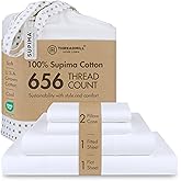 Threadmill Supima Cotton Sheets Queen | 656 Thread Count Queen Sheets for Queen Mattress | 4 Piece Luxury Bed Sheet | Sateen Weave Hotel Quality Sheet with Elasticized Deep Pocket| White Sheet