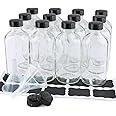 PINIWON 12 Pack 8 oz Clear Glass Bottles, 240ml Boston Round Sample Bottles with Black Poly Cone Caps, Labels and Funnels