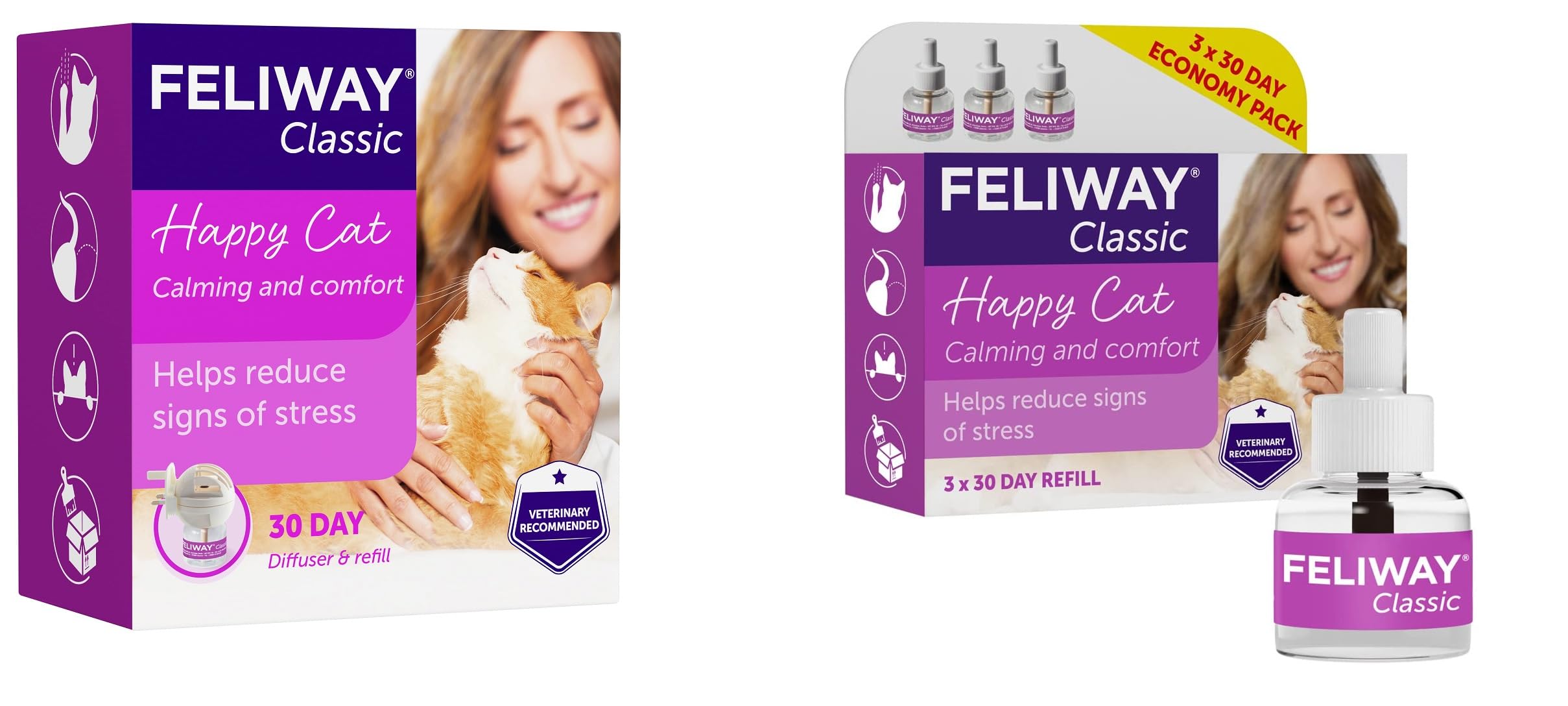 Feliway Classic 30 Day Starter Kit Diffuser and Refill, 48ml with 30 Day Refill, 3 x 48 ml
