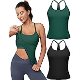 MathCat Workout Tank Tops for Women with Built in Bra, Sleeveless Gym Tops Seamless Racerback Athletic Yoga Shirts 2 Pack