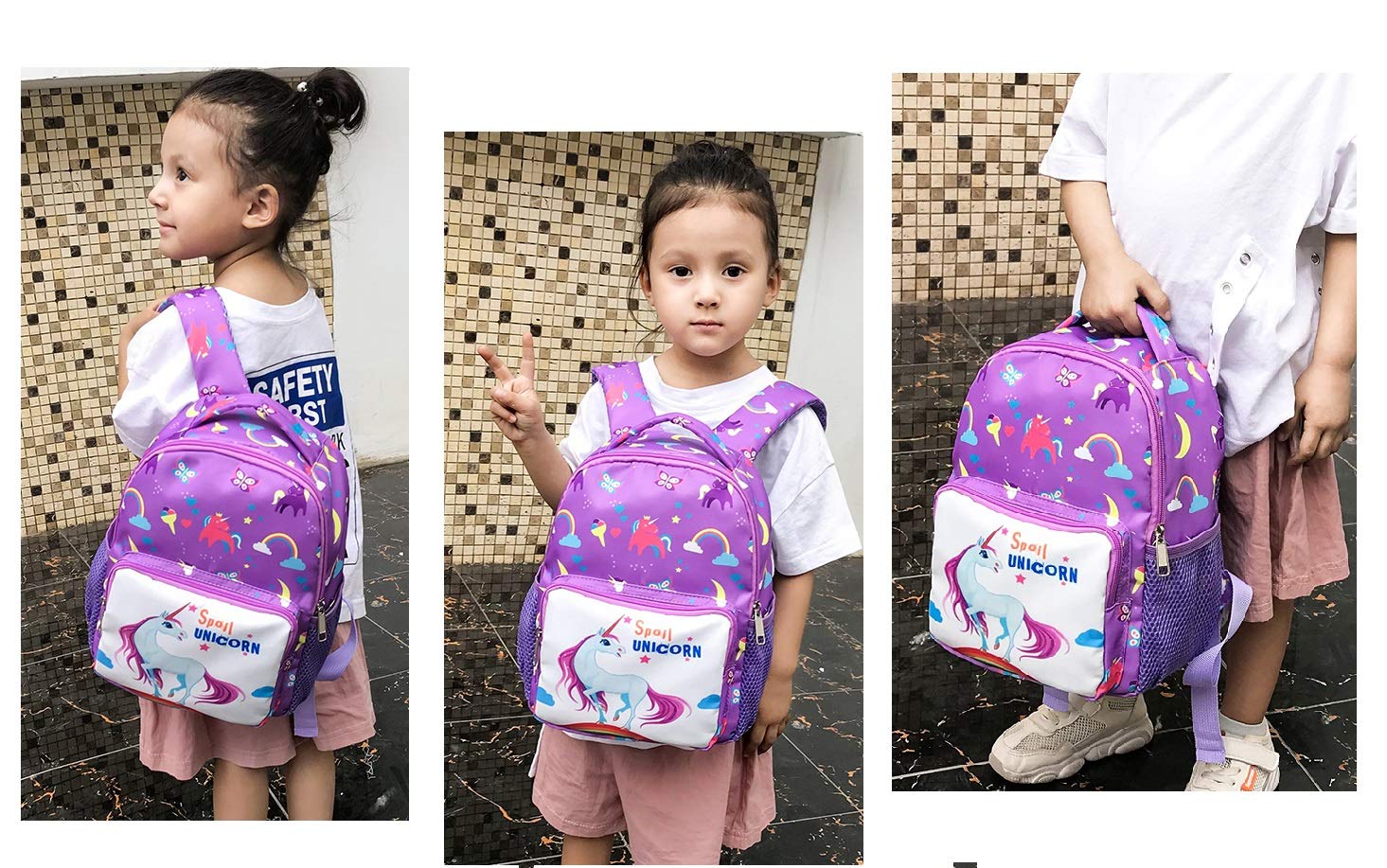 Fanovo Unicorn Backpack for Kids Nylon School Bag, Mini Unicorn Backpack, Cartoon Unicorn Kids Bags Kindergarten Backpack for 1-5 -Year-Old + 1 PC Unicorn Pencil Case + 5 PC Unicorn Hairties