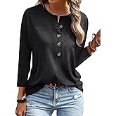 EADINVE Women's 3/4 Sleeve T-Shirts Crew Neck Buttons Cute Casual Tunic Tops Basic Tees Blouses Loose Fit Pullover 2024