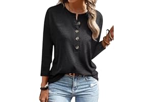 EADINVE Women's 3/4 Sleeve T-Shirts Crew Neck Buttons Cute Casual Tunic Tops Basic Tees Blouses Loose Fit Pullover 2024