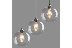 LBSQJ Clear Glass Pendant Lights Kitchen Island Lighting Globe Pendant Light Fixtures Modern Pendant Lighting for Kitchen Island Bedroom Living Dining Room Light Fixture(9.84in, 3-Pack)