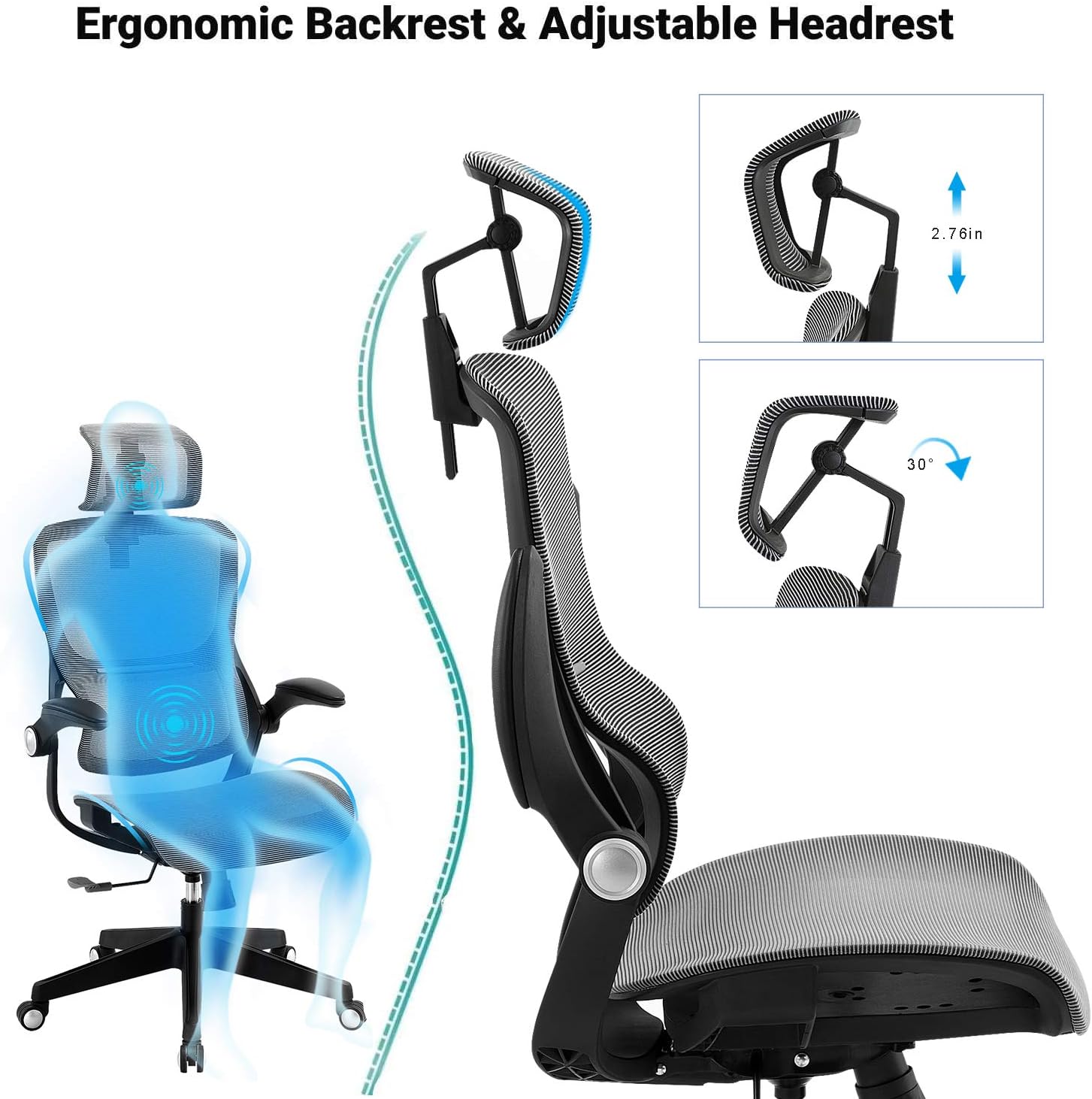 Office Chair Ergonomic Desk Chair High Back Mesh Computer Task Chair Swivel Stool Rolling Home Office Chair with Flip up Arms Adjustable Lumbar Support Headrest 300lb: Kitchen & Dining