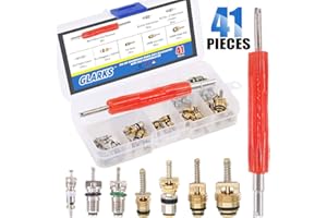 Glarks 41Pcs Schrader Car A/C Valve Core Kit - R12 R134a - Aluminium & Brass & Plastic - Blue Remover Tool - 7.6cm