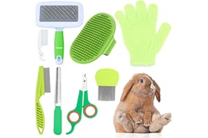 VCZONE 8 Pcs Small Animal Grooming Kit, Pink with Pet Nail Clipper and File, Flea Comb, Pet Shampoo Bath Brush, Pet Shedding Slicker Brush, Bath Massage Glove, Cleaning Comb (Green)