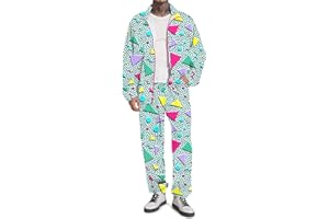 UOUA 80s Outfit Men 90s Tracksuit Costumes Halloween 70s Windbreaker Jacket Track Suit 2 Piece Hip Hop Set