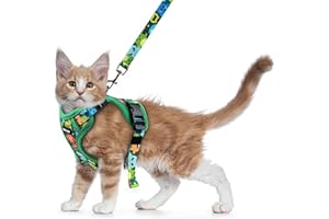 Halypet Cat Harness and Leash Set for Walking, Escape Proof Adjustable Vest Harness with 3-in-1 Integrated Buckles, Easy Control Soft Breathable Mesh with Reflective Strips for Cats, S Green Monster