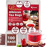 Premium Hibiscus Flowers Tea Bags - 100% Natural, Handmade, Pure Herbal Tea - No Sugar, Caffeine, or Gluten - Vegan Friendly (1)
