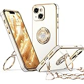 XYZ for iPhone 14 Plus Case with Stand, Phone Case with Double Ring Kickstand, Women Girls Bling Luxury Protective Case Heart for iPhone 14 Plus, White