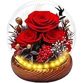 Eascor Preserved Rose Forever Flowers in Glass Dome Gifts for Women, Long-Lasting Real Flowers,Red Eternal Rose Birthday Gifts for Mom Valentines Day Anniversary for Wife Girlfriend