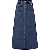 Allegra K Midi Denim Skirt Women High Waisted Flap Pockets A-Line Long Jean Skirt