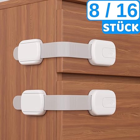 Baby Kindersicherung Schubladensicherung von BEARTOP - bombenfester Halt - zum Kleben - Schloss für Schränke, Schubladen und 