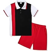 GOLLUNER Kids Tween Boy Clothes Colorblock Polo Shirt + Shorts 2Pcs Summer Clothing Set, Size 6-12 Years