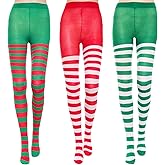 Gvhntk 3 Pairs Christmas Striped Tights Full Length Tights Stocking Leggings Women Costume Accessory for Halloween Christmas