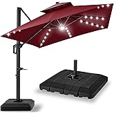 Best Choice Products 10x10ft Cantilever Patio Umbrella w/Base Included, Solar LED Lights 360 Rotation Large Offset Hanging Outdoor Shade for Deck Pool Backyard w/Stand – Burgundy