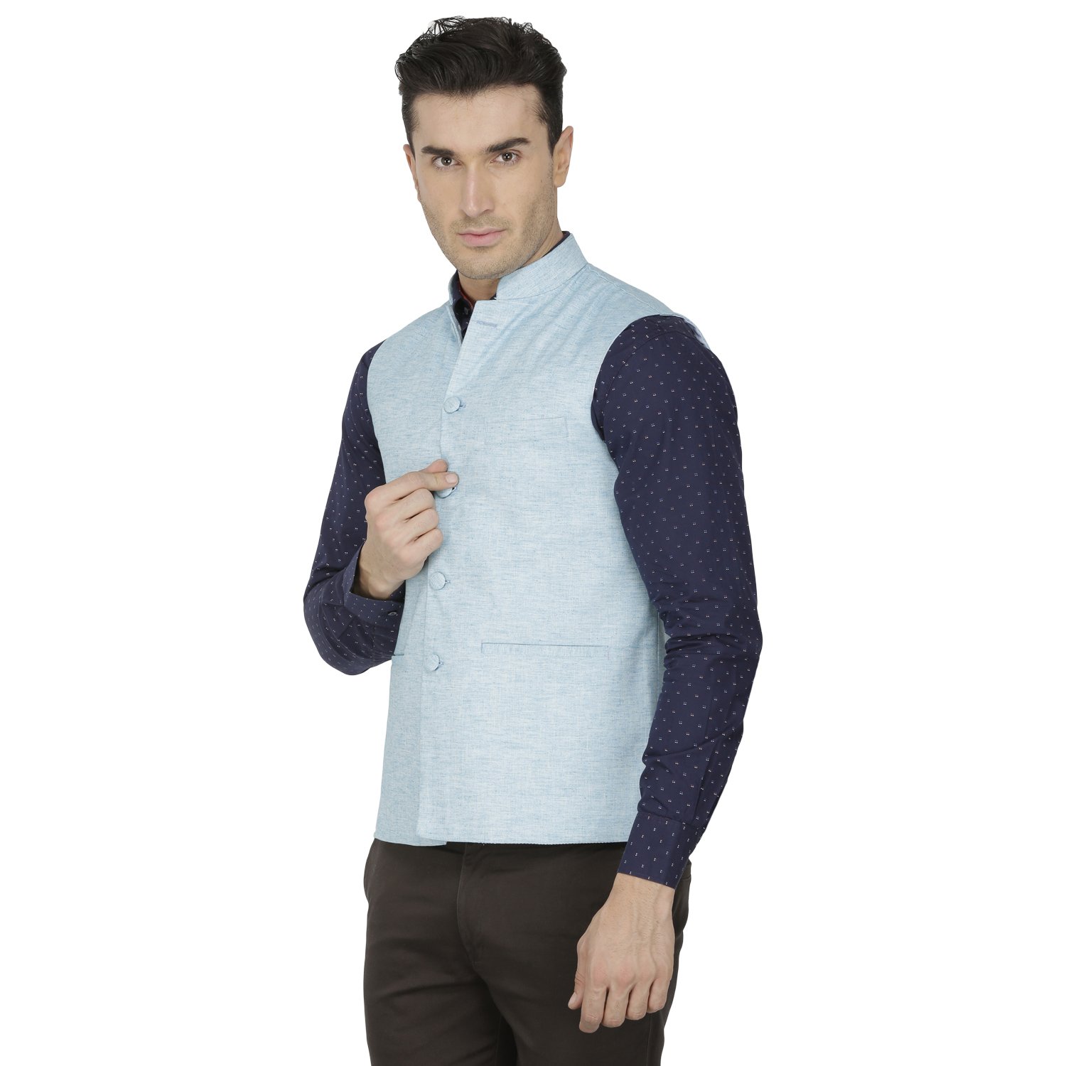 inspire light blue linen modi jacket