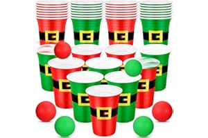 Leitee 22 Pcs Christmas Game Supplies Set Includes 16 oz Beer Cups with 8 Balls Set Christmas Party Games for Xmas House Party Favors Birthdays Holidays(Red and Green,Santa)