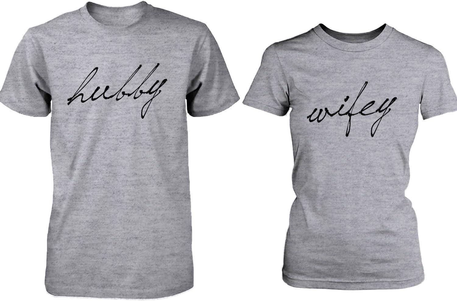 365 in Love Cute Hubby and Wifey Couple Shirts – Matching Grey Cotton T-Shirts (Left- 3XL / Right- 2XL)