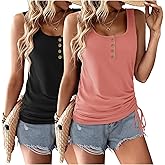 Zeagoo Womens 2026 Tank Tops 2 Pack U Neck Summer Sleeveless Tops Loose Fit Button Casual Henley Shirts