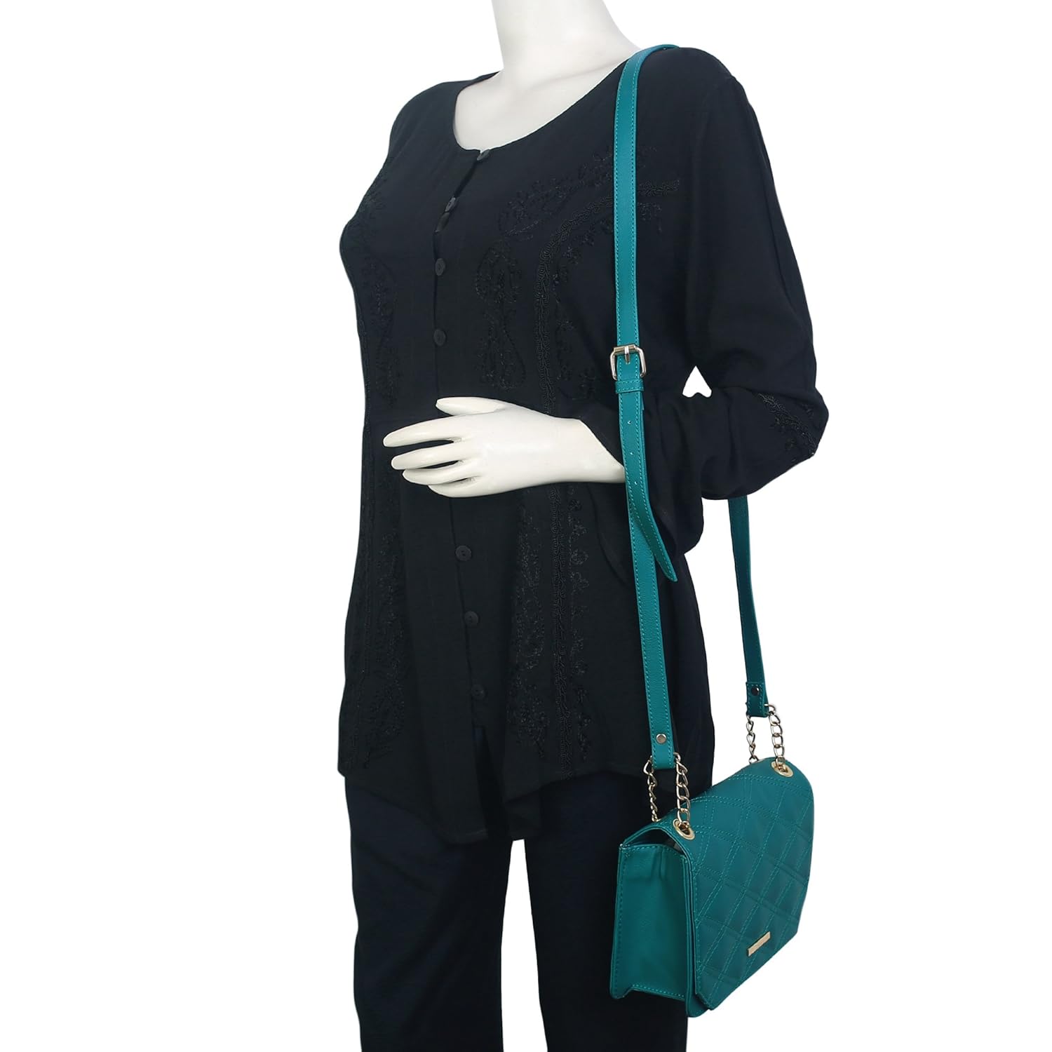 lapis o lupo women's pu turquoise sling bag