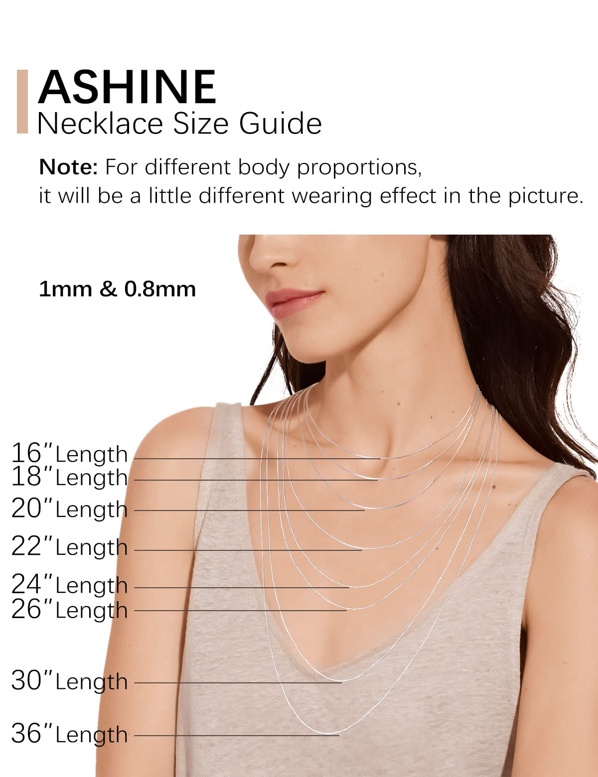 ASHINE 925 Sterling Silver Box Chain Necklace for Women, 1mm 0.8mm Italian Chains, Dainty & Sturdy Necklace with Silver Polishing Cloth Available in 16-36 Inch