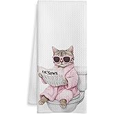 WOTYPU Funny Cat Gifts Hand Towels, Cats Gifts Decorative Hand Towels for Girls Bathroom Spa Yoga, 16x24 Inch, Pink Cotton
