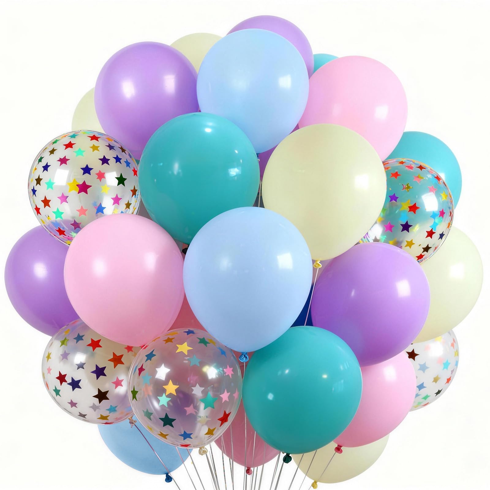 Pastel Balloons Pastel Rainbow Balloon Set Colorful Multicolor Macaron Pink Purple Blue Yellow Birthday Party Decorations with Star Confetti for Kids Boys Girls Candy Easter Baby Shower Wedding