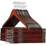 Casafield - 20 Walnut Wooden Suit Hangers - Premium Lotus Wood with Notches & Chrome Swivel Hook for Dress Clothes, Coats, Ja