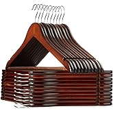 Casafield - 20 Walnut Wooden Suit Hangers - Premium Lotus Wood with Notches & Chrome Swivel Hook for Dress Clothes, Coats, Jackets, Pants, Shirts, Skirts