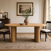 TEBERTFTS 70.8" Oval Dining Table for 4-8 with Double Pedestal Base,Natural | Modern Farmhouse Kitchen Dinner Table,Rounded Corners,Spacious Tabletop,Non-Slip Foot Pads for Dining Room Kitchen