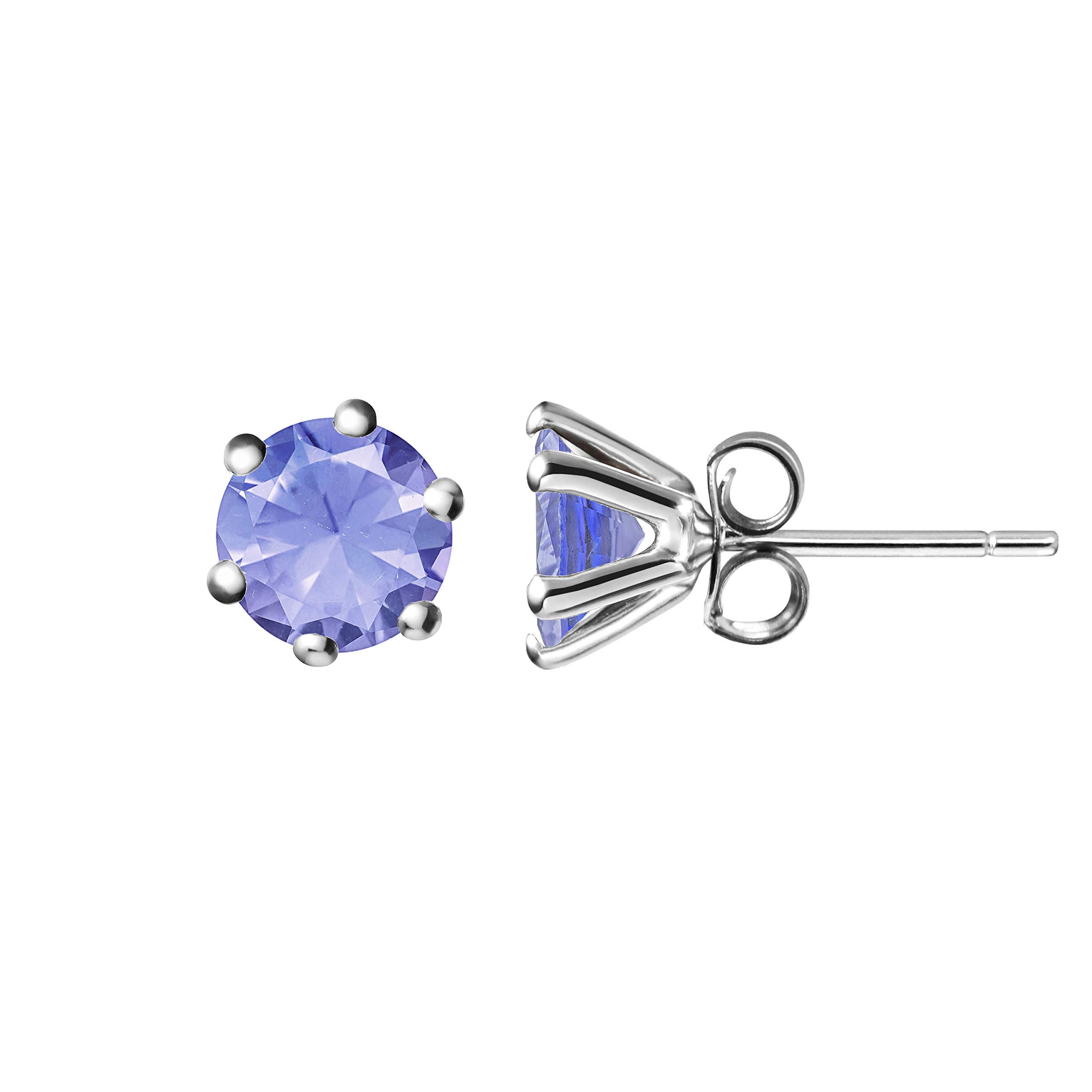 Franki Baker Woman 925 Sterling Silver Natural Round Indigo Blue Tanzanite Gemstone Small Stud Earrings. Size: 4mm